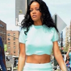  Rihanna Shows off toned midriff in Scallop-edged Wool Crop top